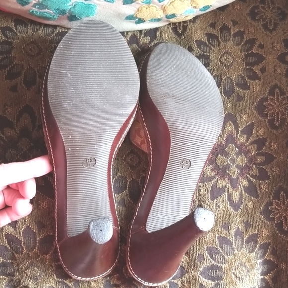 Vtg COACH POPPYS for PEACE Flowers MULES Leather Suede Applique Clogs Heels 8.5m - Picture 10 of 16